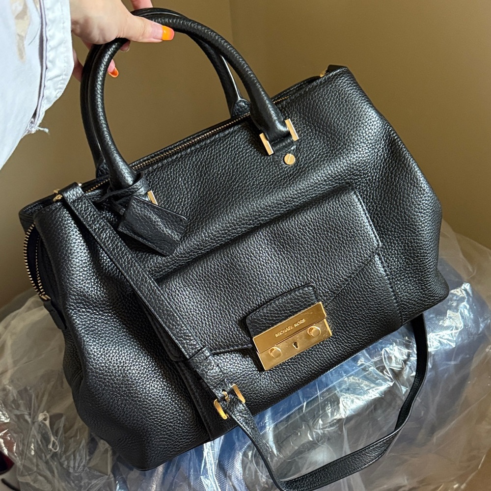 Michael Kors Black Satchel with Gold Accents